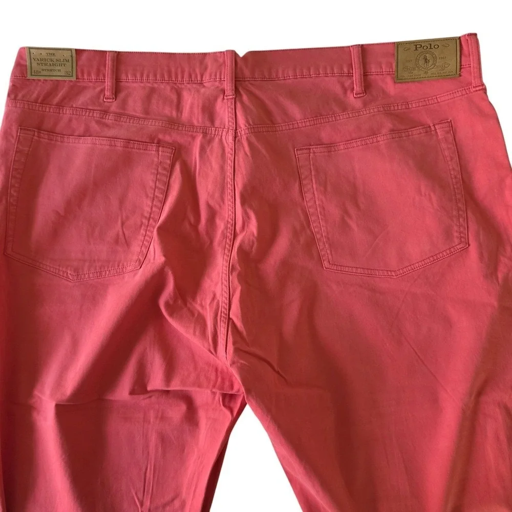 Polo Ralph Lauren Mens Varick Slim Straight Pants Red Salmon Pink 42B x 32
